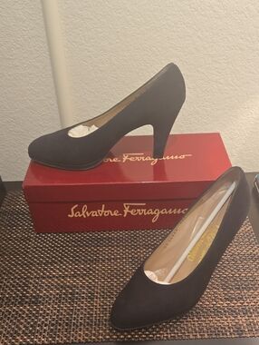 Salvatore Ferragamo Black Suede Pump with Classic Heel